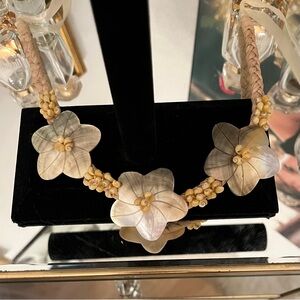 Intricately Handcrafted Triple Plumeria Shell Necklace